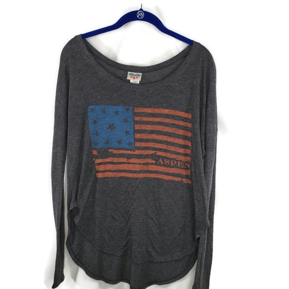 Junk Food Long Sleeve Lightweight Long Sleeve Hi-low USA Flag Aspen Top Small